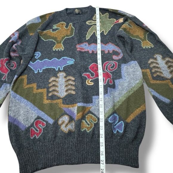 Perez Vintage Aztec Animal Dinosaur Knit Crewneck Sweater Alpaca Men’s Size XL - Picture 3 of 8